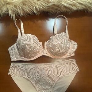 WACOAL Lace Embroidered Bra and Panty Set - delicate pink 38C/XL